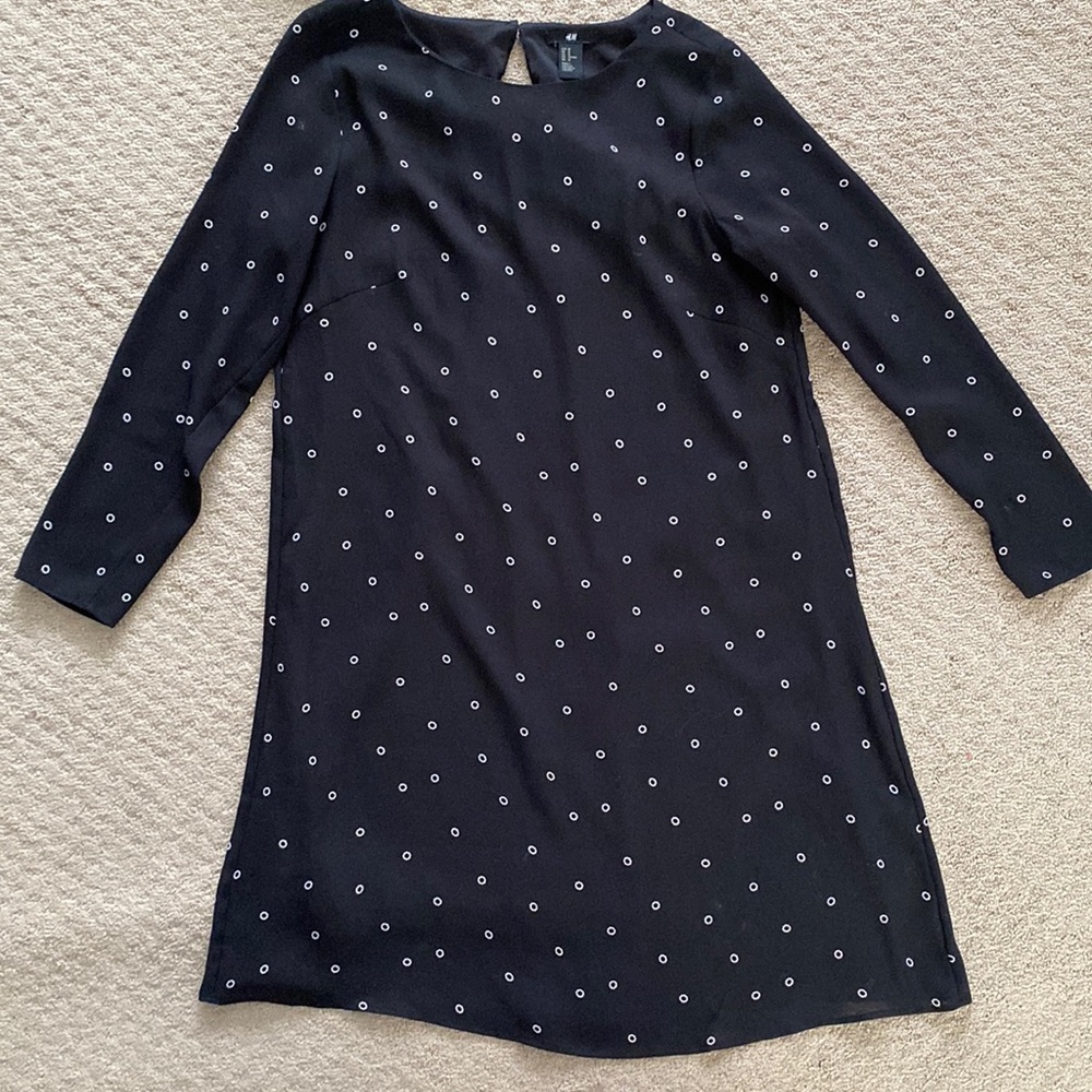 H&M A Line Dress size L Dark Blue Pattern